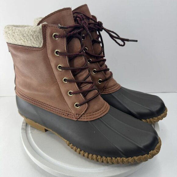Tommy Hilfiger TwRussel Leather & Rubber Duck Boots Size 11 Brown Blue Womens - Picture 1 of 8